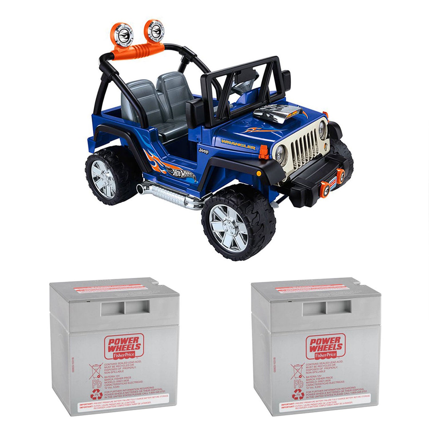 Power Wheels Hot Wheels Jeep Wrangler 12V Ride-On + Replacement Battery (2 Pack) - VMInnovations