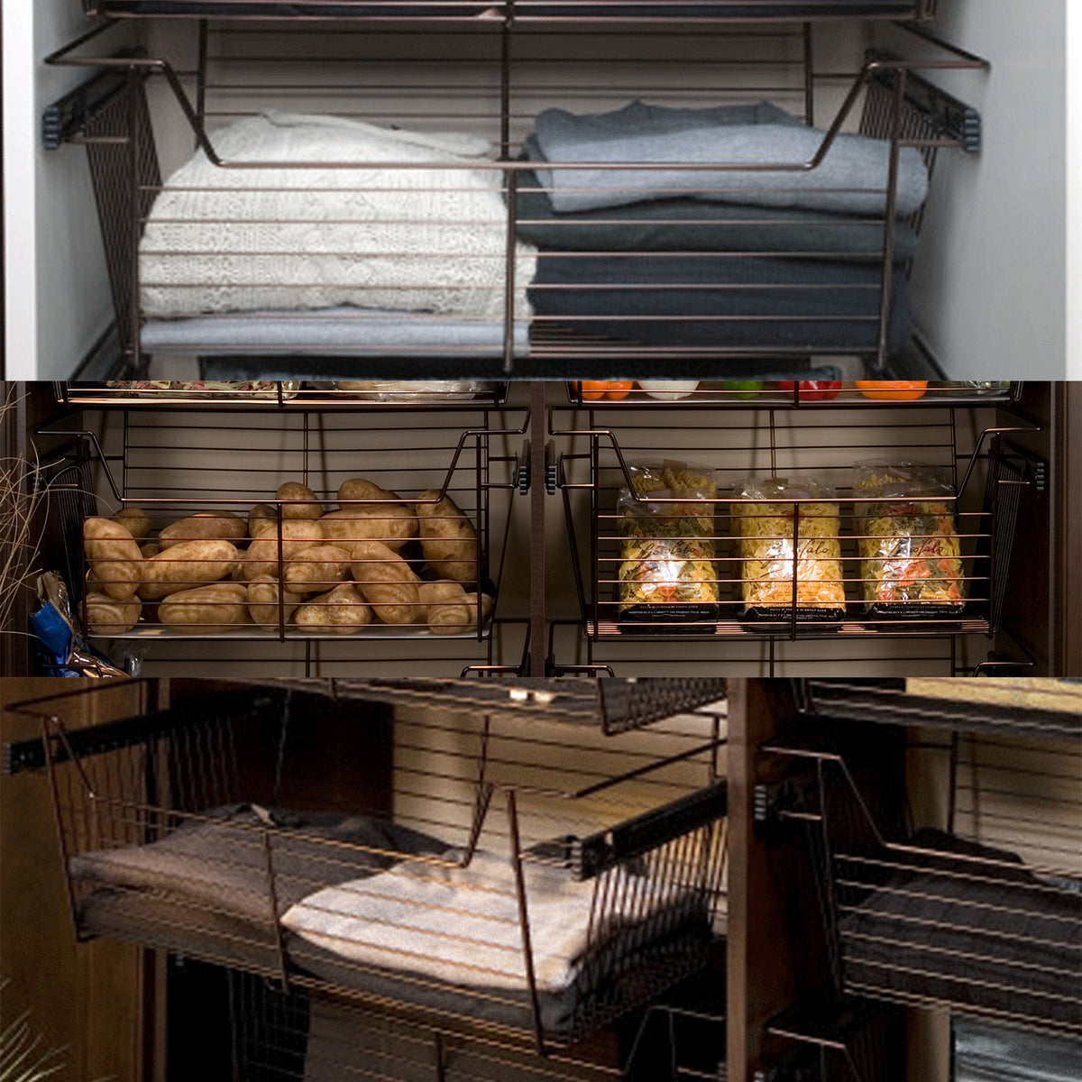Rev-A-Shelf Sidelines CBSL-301410BZ-3 30" Bronze Pullout Closet Basket (3 Pack)