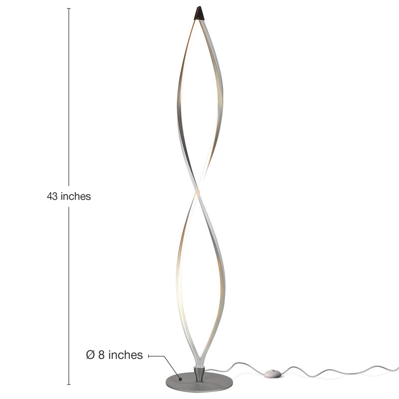 Brightech Twist LED Spiral Decorative Standing Floor Lamp with Dimmer, Silver