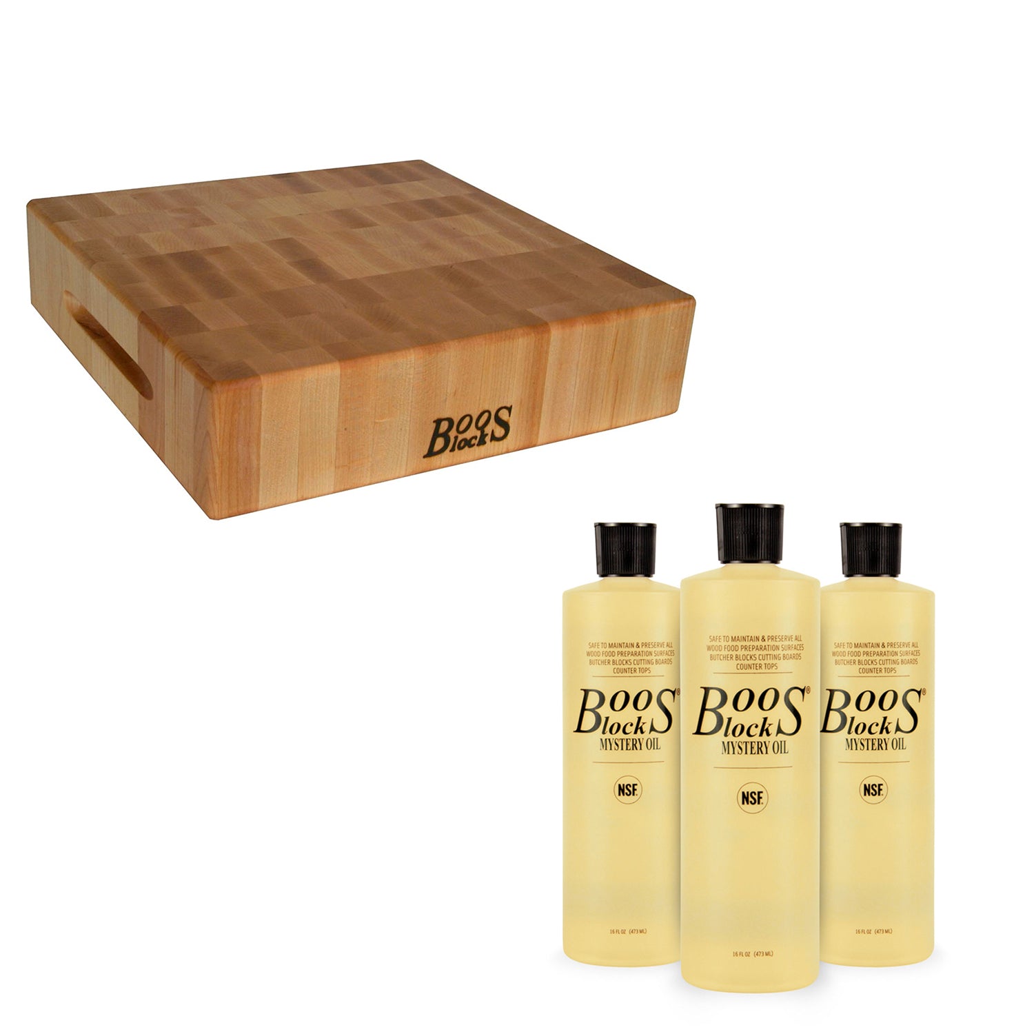 John Boos Classic Maple Wood Chopping Block w/ Mystery Maintenance Oil 3 Pack