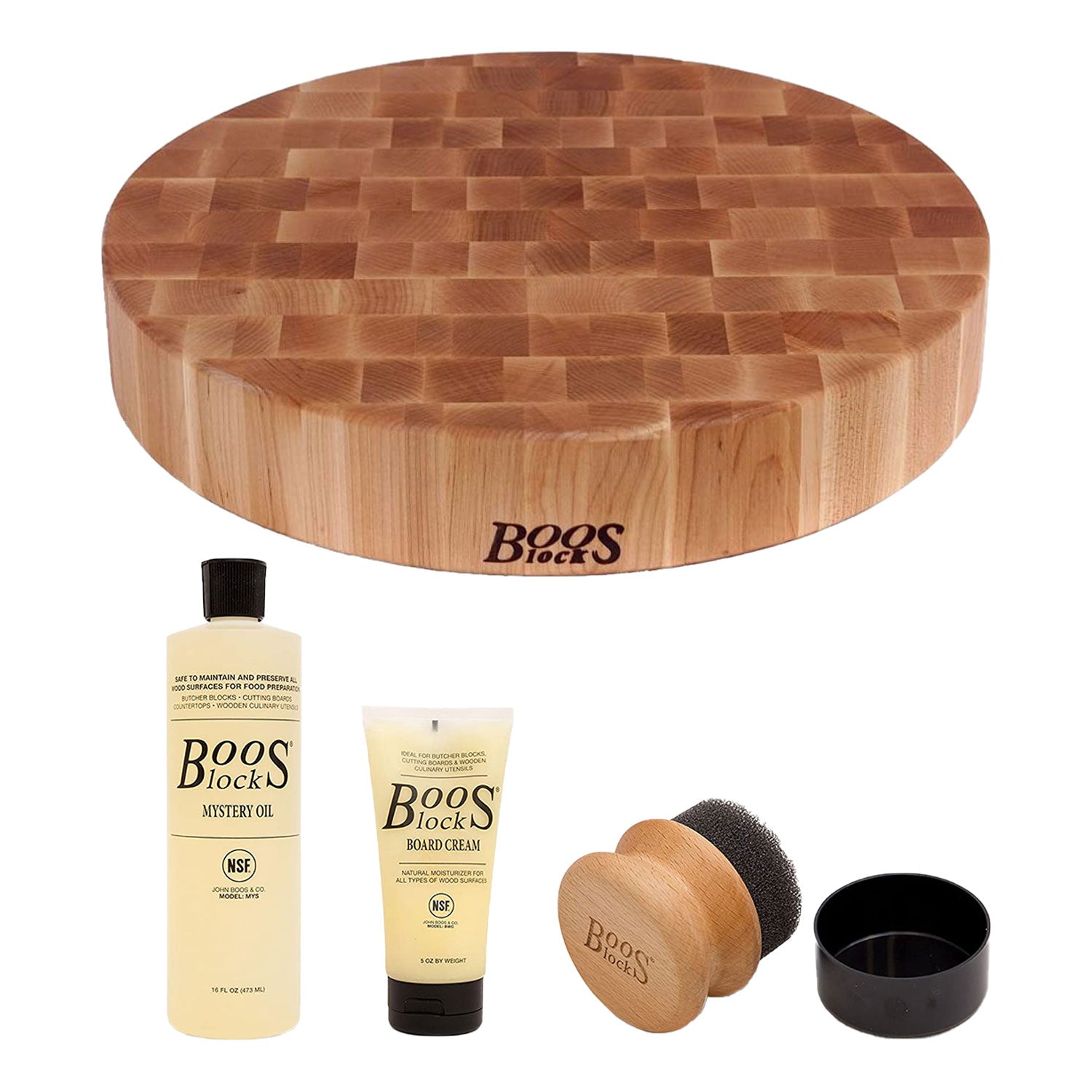 John Boos Maple Wood 18 Inch Round Chopping Block and Board Maintenance Set - VMInnovations
