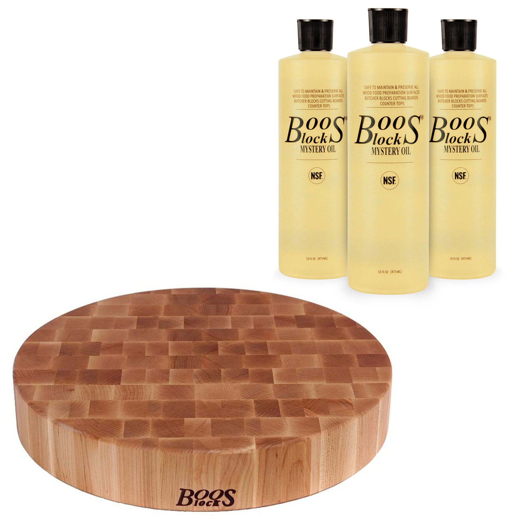 John Boos Classic Collection Round Chopping Block Bundle w/ Mystery Oil (3 Pack) - VMInnovations