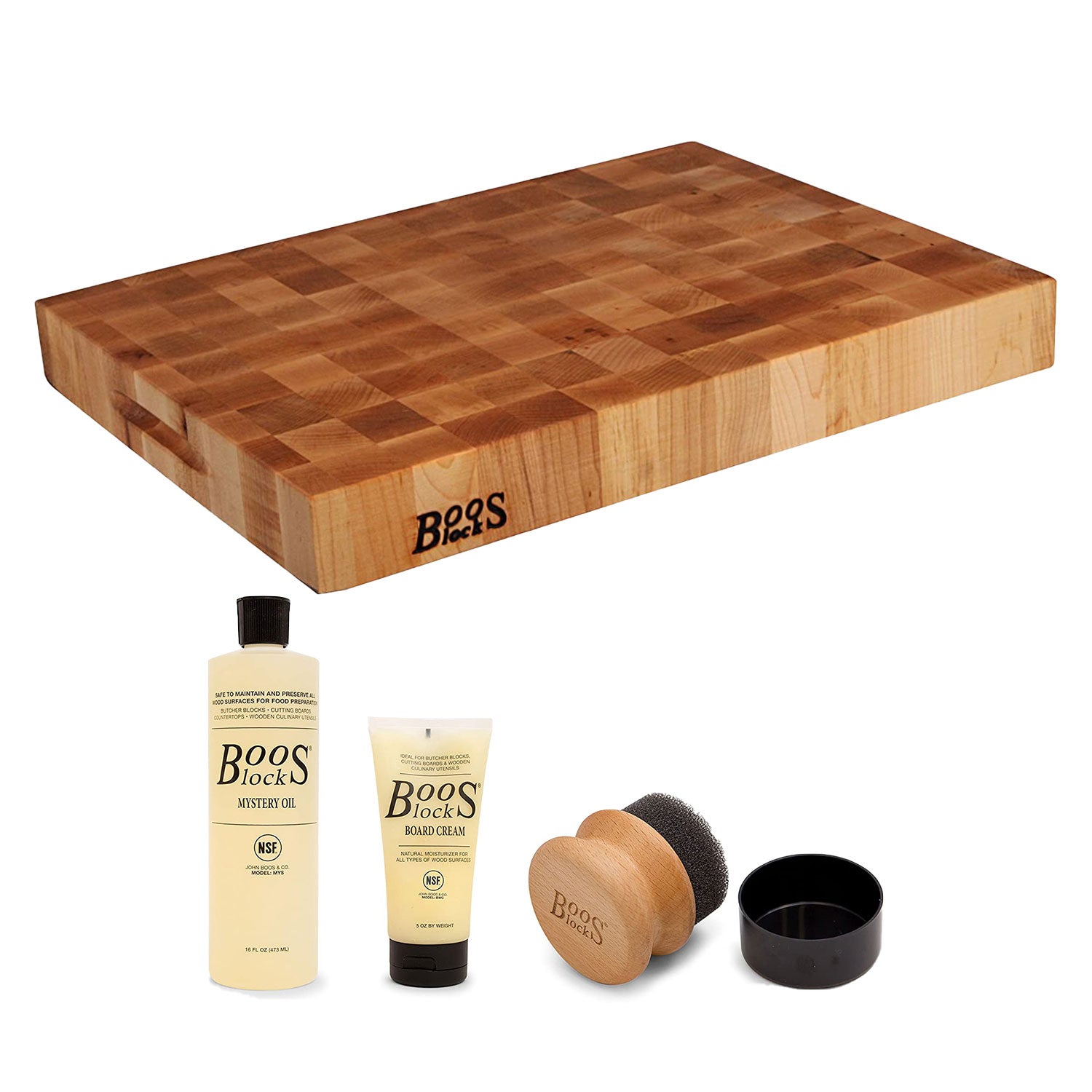John Boos Maple Wood Reversible Thick Chopping Block Board and 3 Piece Care Set - VMInnovations