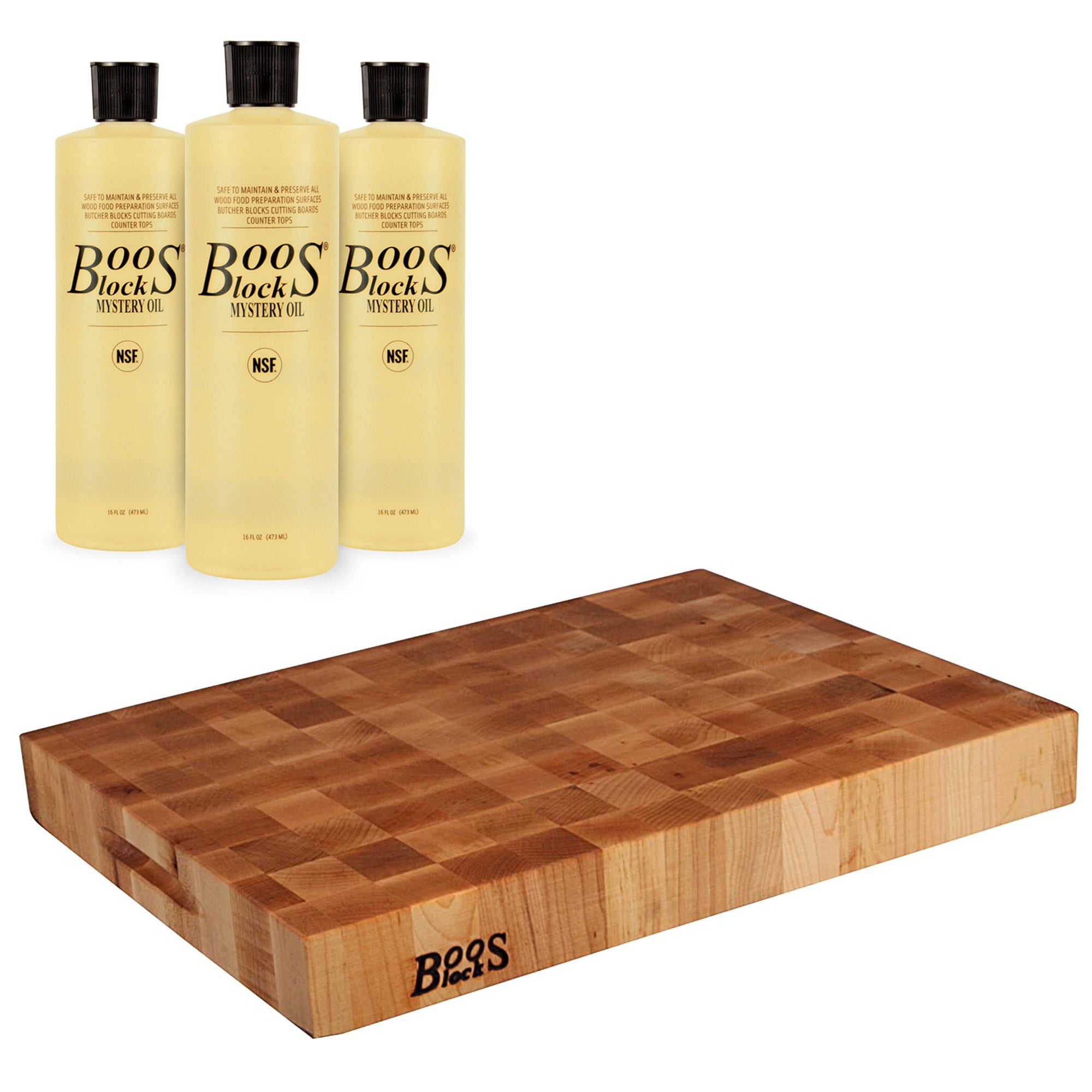 John Boos Block Reversible Wood Chopping Block Bundle with Mystery Oil (3 Pack)