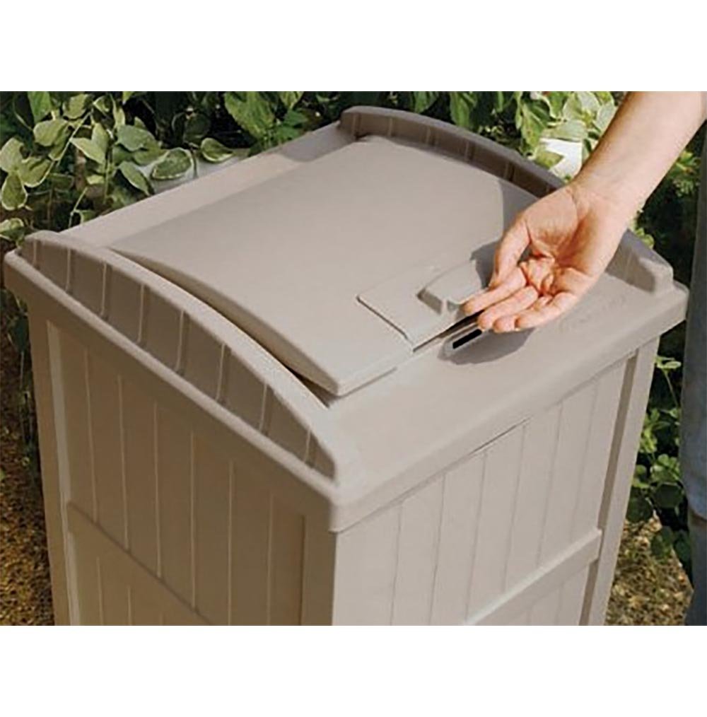 Suncast Trash Hideaway 33 Gallon Resin Outdoor Garbage Container, Taupe (6 Pack) - VMInnovations