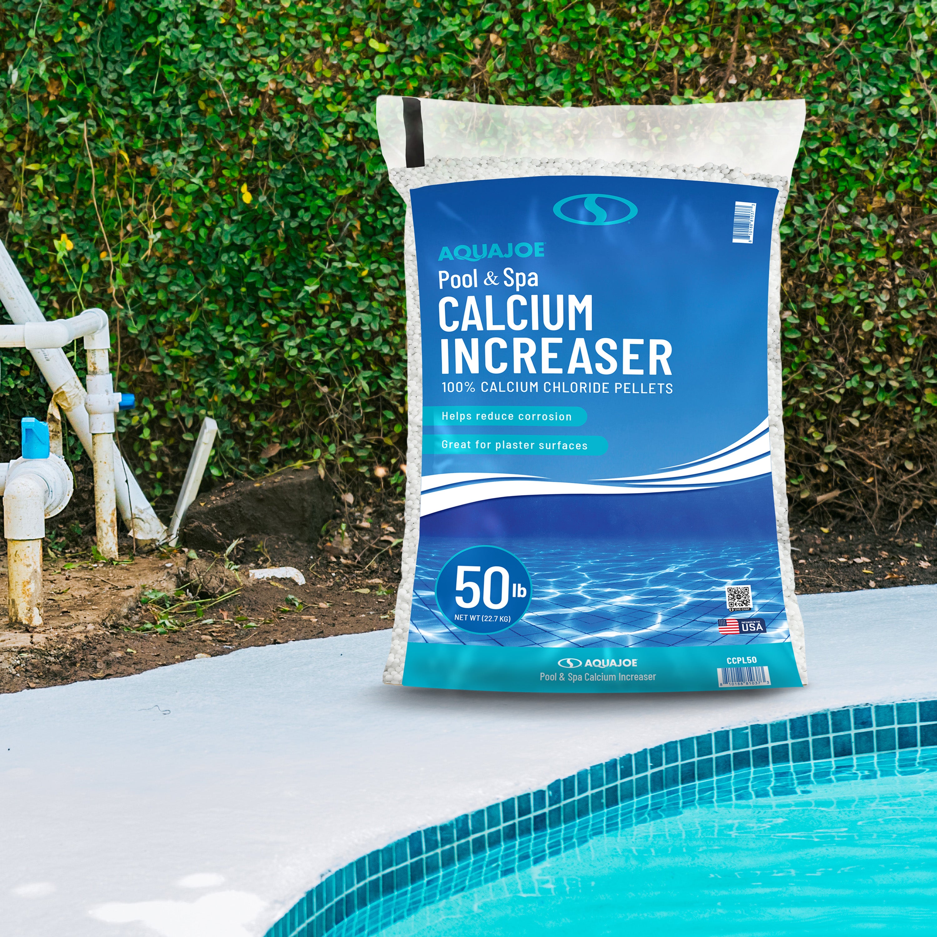 Aqua Joe Pool & Spa Calcium Chloride Pellets, 50 lb Bag – Calcium Hardness Increaser for Above & In-Ground Pools + Fast-Acting Ice Melt, CCPL50