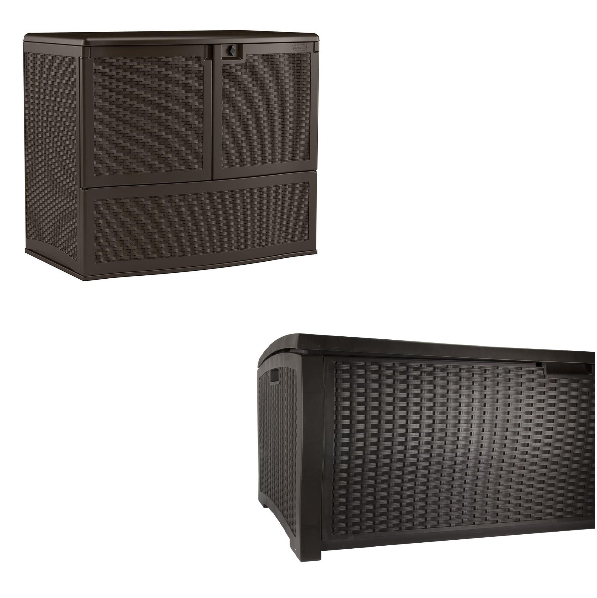 Suncast 195 Gallon Resin Wicker Storage & Suncast 99 Gallon Resin Wicker Storage