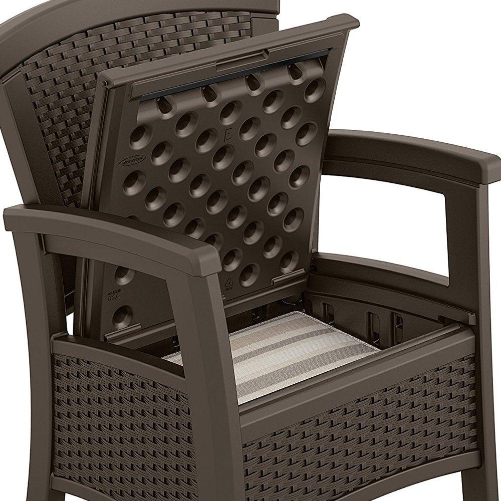 Suncast Resin Coffee Table w/Storage & Club Chair w/ Storage, Java (2 Pack)