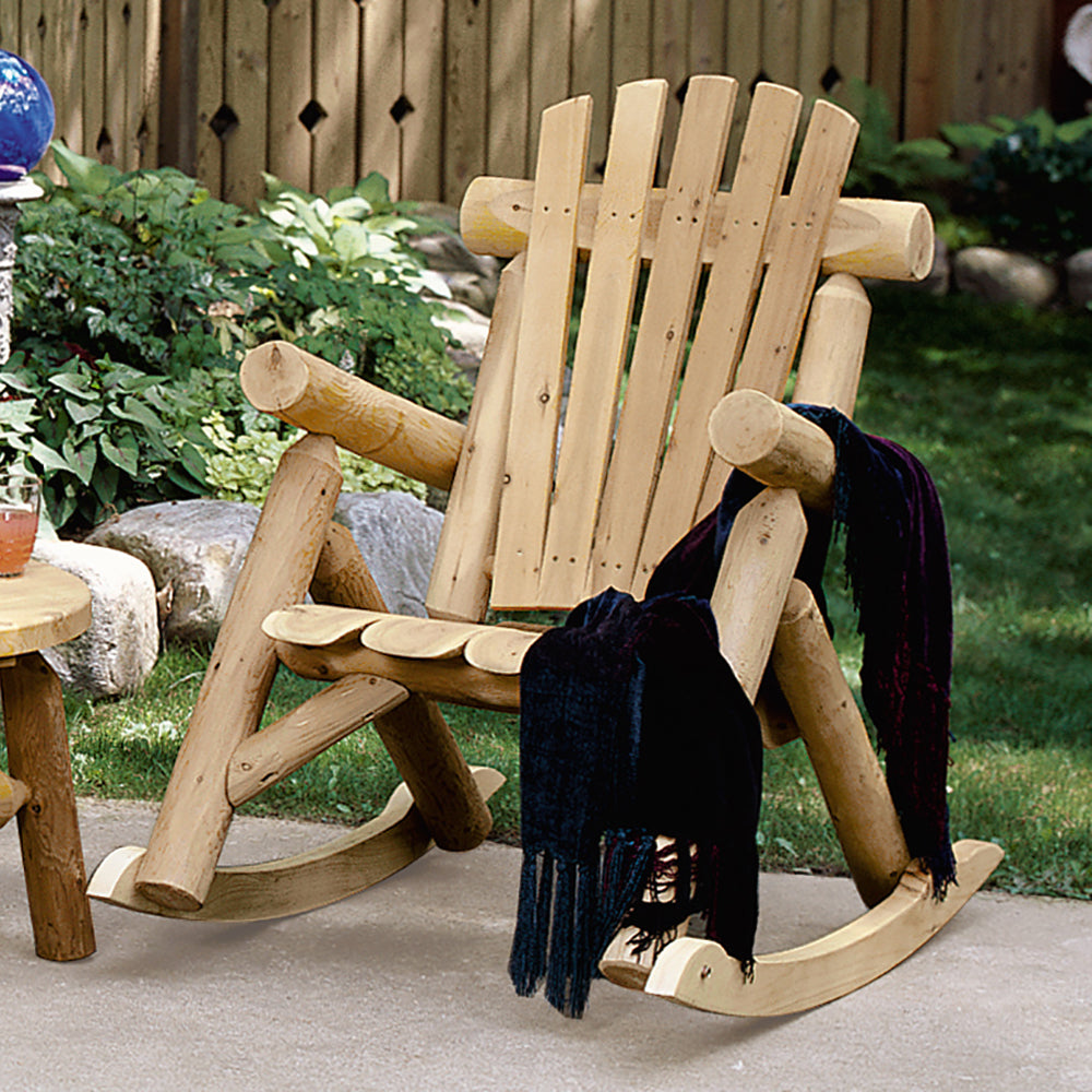 Lakeland Mills Country Cedar Log Wood Outdoor Porch Patio Rocking Chair, Natural - VMInnovations