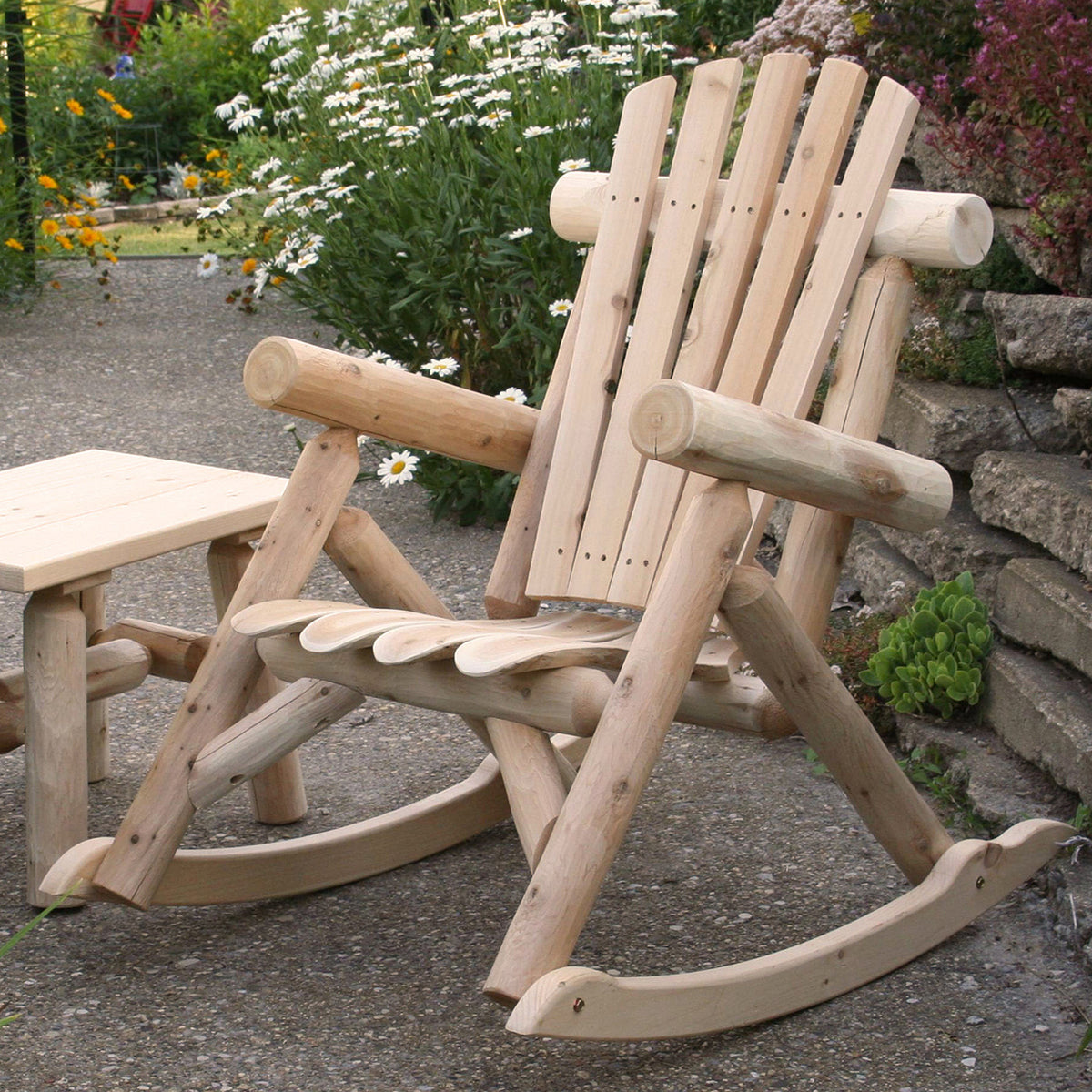 Lakeland Mills Country Cedar Log Wood Outdoor Porch Patio Rocking Chair, Natural - VMInnovations