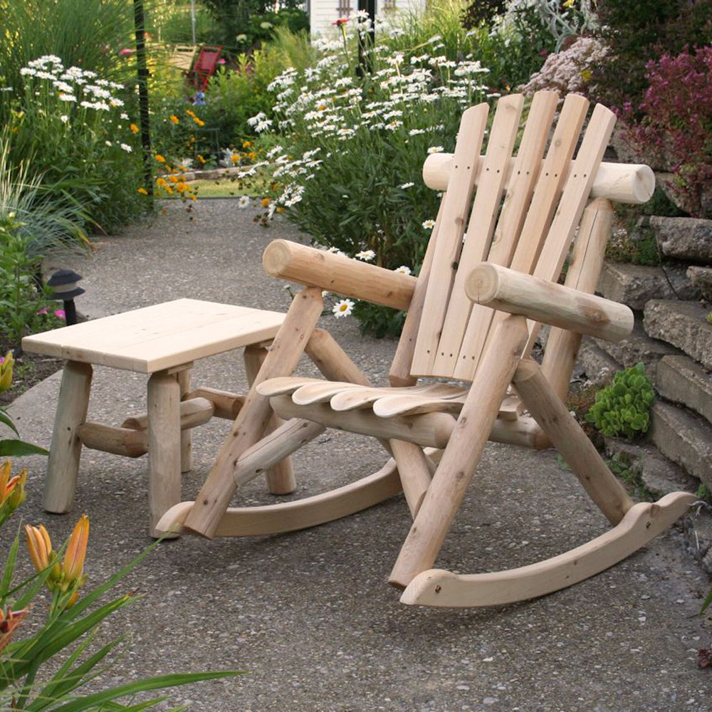 Lakeland Mills White Cedar Log Wood Outdoor Porch Patio End Side Table, Natural
