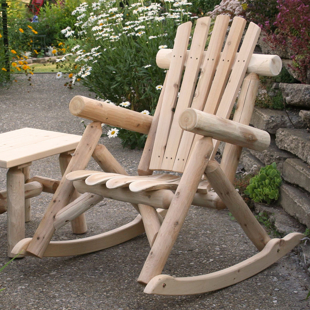 Lakeland Mills Country Cedar Log Wood Outdoor Porch Patio Rocking Chair, Natural