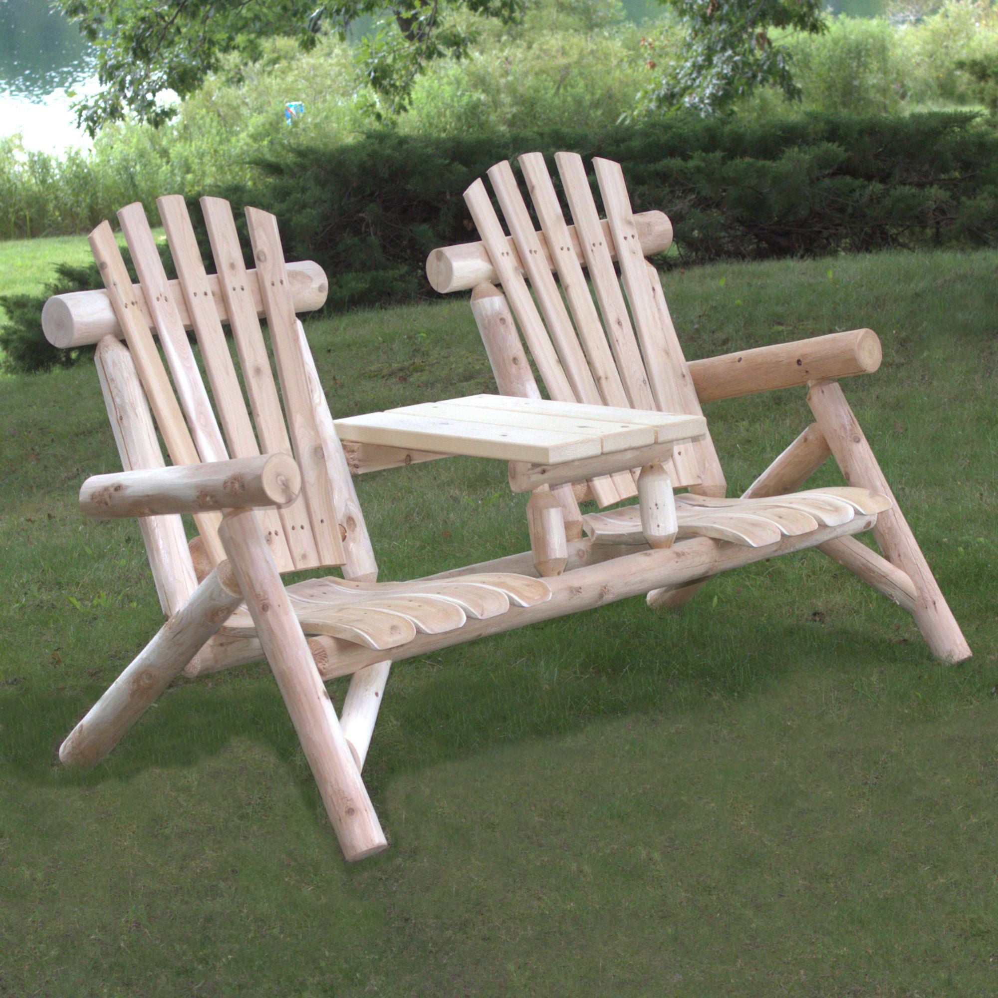 Lakeland Mills Outdoor Patio Northern White Cedar Log Tete-A-Tete Chair, Natural - VMInnovations