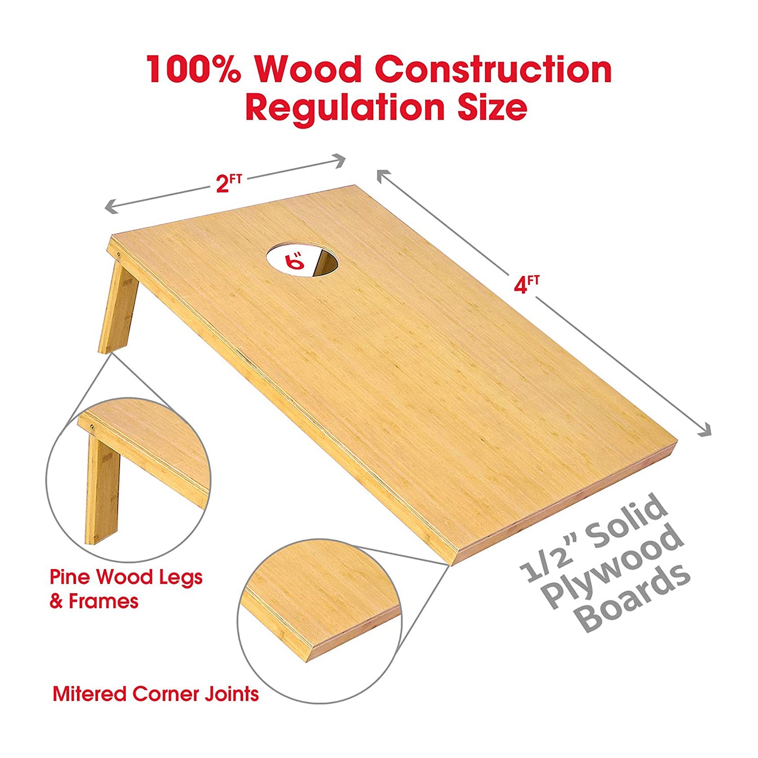 GoSports Regulation Size Cornhole Bean Bag Backyard Lawn Game, Bamboo (Open Box) - VMInnovations
