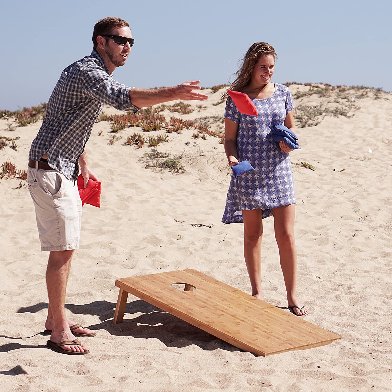 GoSports Regulation Size Cornhole Bean Bag Backyard Lawn Game, Bamboo (Open Box) - VMInnovations