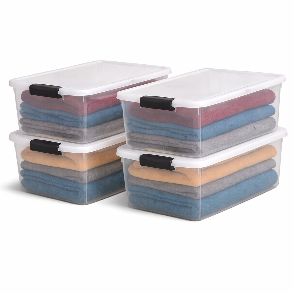 Homz 64 Qt Clear Storage Organizing Container Bin with Latching Lids (4 Pack)