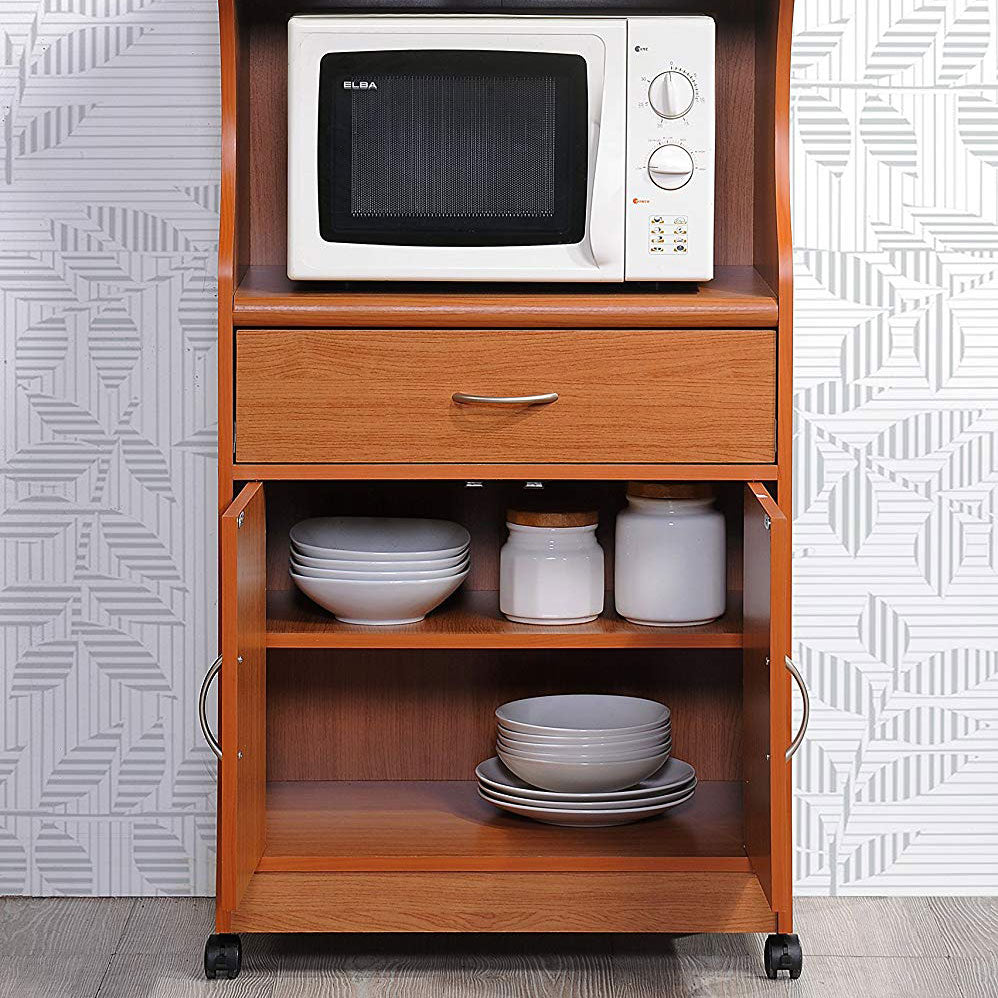 Hodedah Wheeled Kitchen Microwave Cart with Drawer and Cabinet Storage(Open Box)