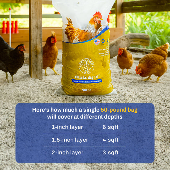 Premium Chicken Sand, Odor Eliminating Bedding for Coops, 50 Lb Bag, 56 Pack