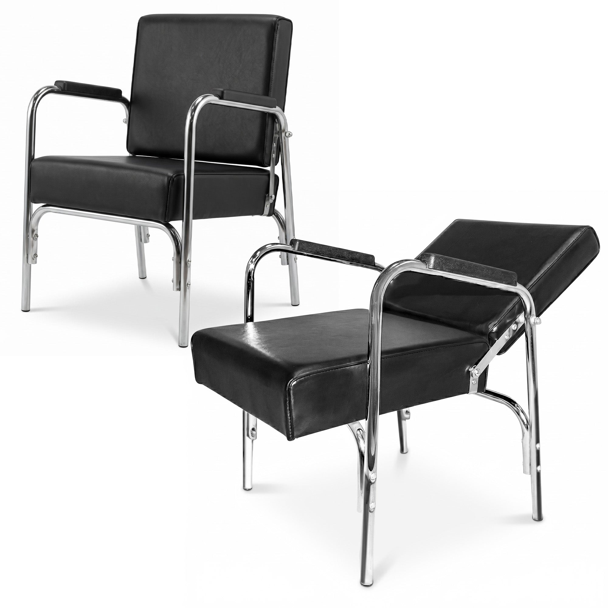 PureSana 2 Pack Chromium Ella Professional Auto Reclining Shampoo Chair, Black - VMInnovations