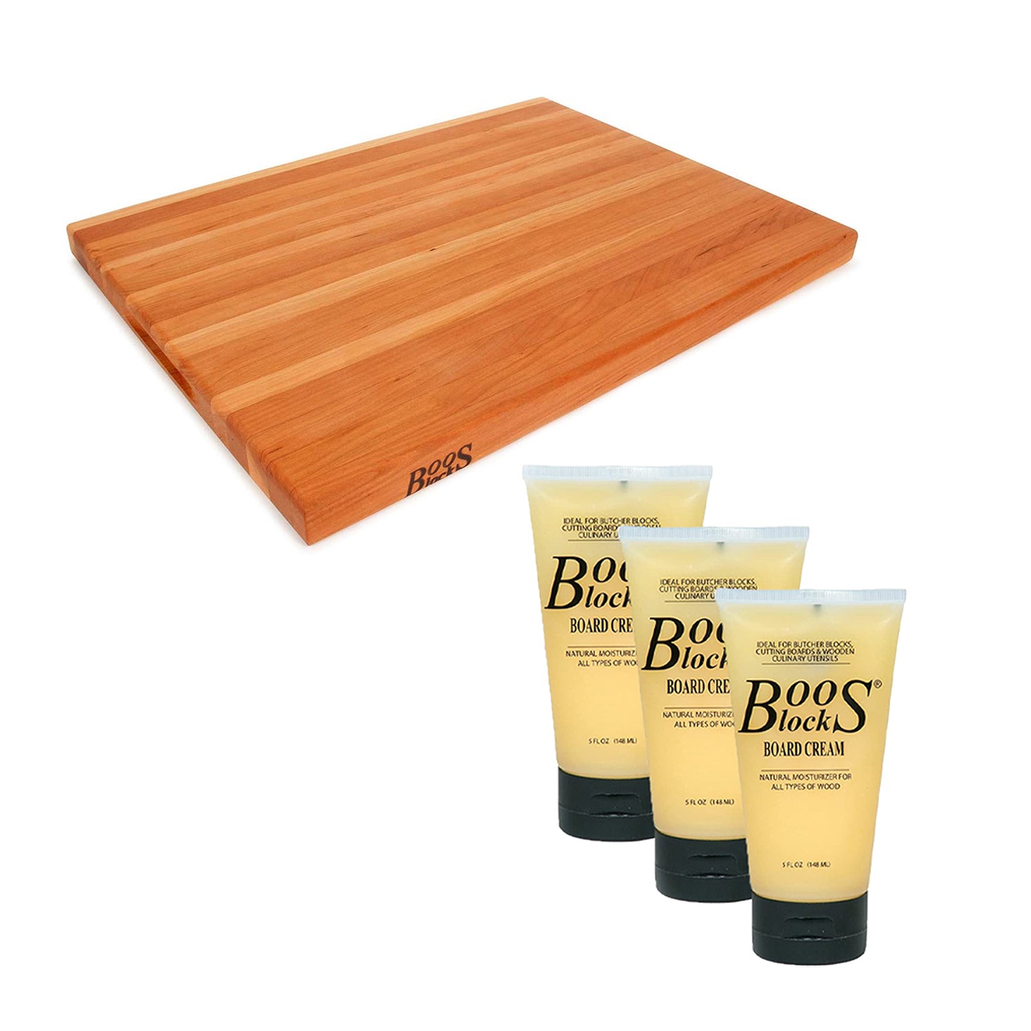 John Boos 24 x 18" Cutting Board Bundle w/ 3 Pack of Natural Wood Moisture Cream