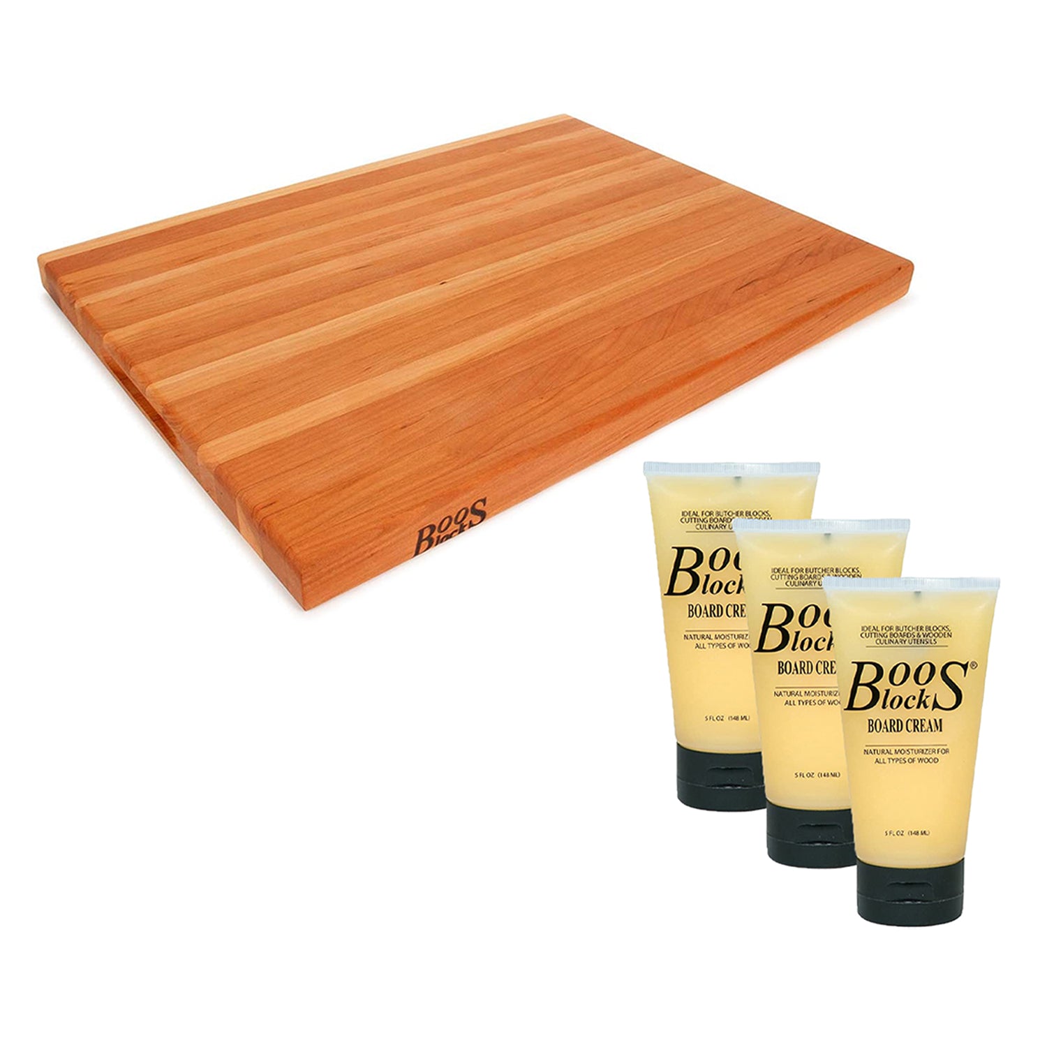 John Boos 20 x 15" Wood Cutting Board w/ 3 Pack of Butcher Block Moisture Cream