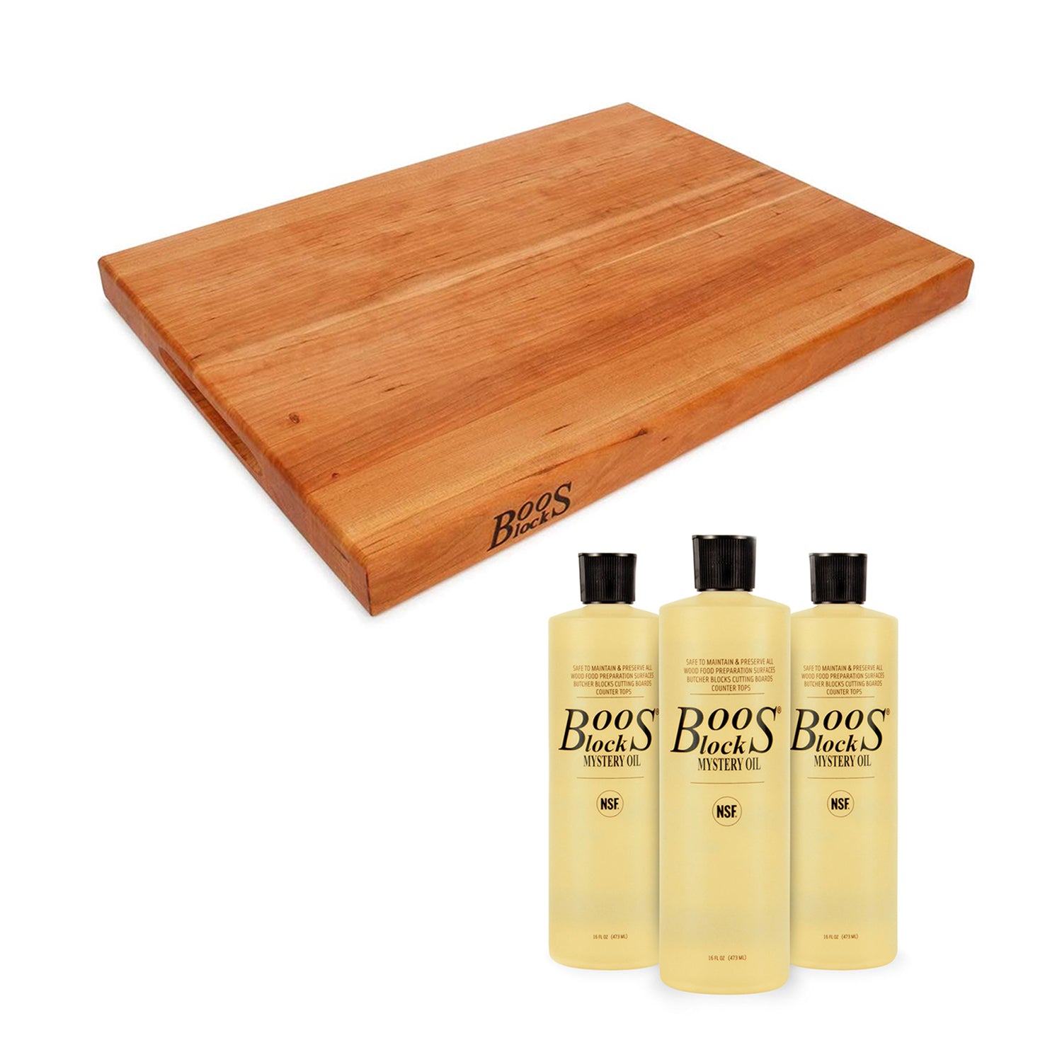 John Boos 20 x 15" Cutting Board Bundle w/ 3 Pack of Boos Block Mystery Oil - VMInnovations