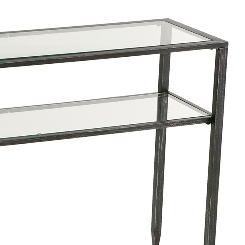 SEI Furniture Rustic Metal Console Table with Glass Shelf, Distressed Black
