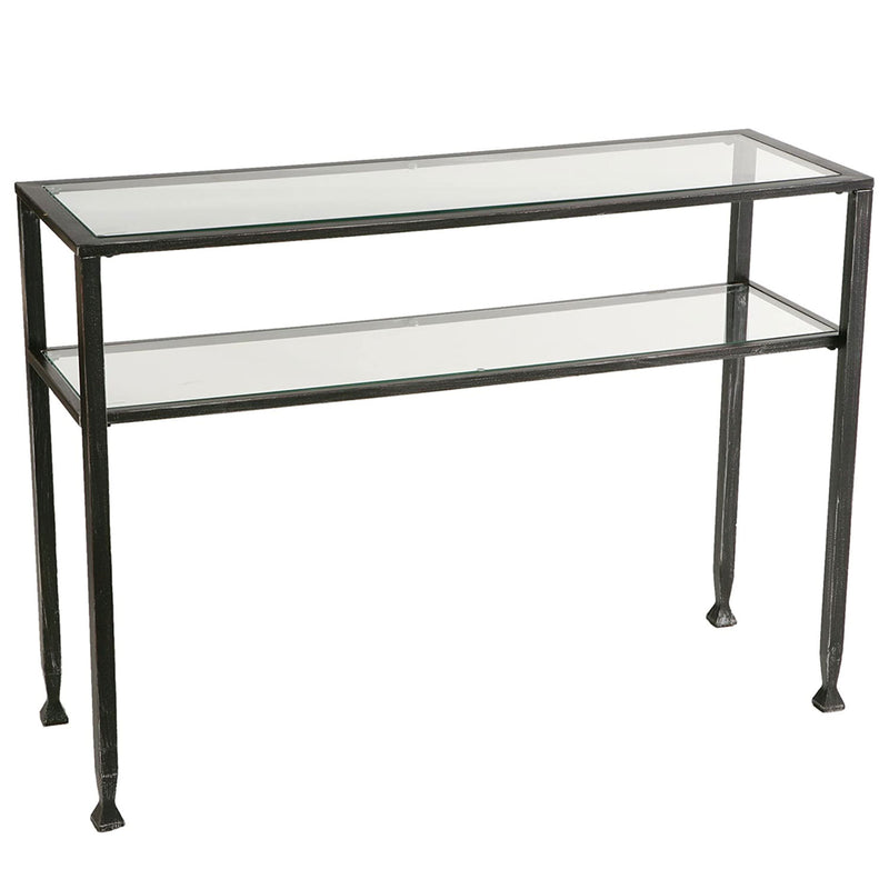 SEI Furniture Rustic Metal Console Table with Glass Shelf, Distressed Black
