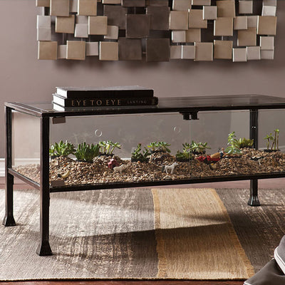 SEI Furniture Rustic Terrarium Glass Display Coffee Table, Distressed Black