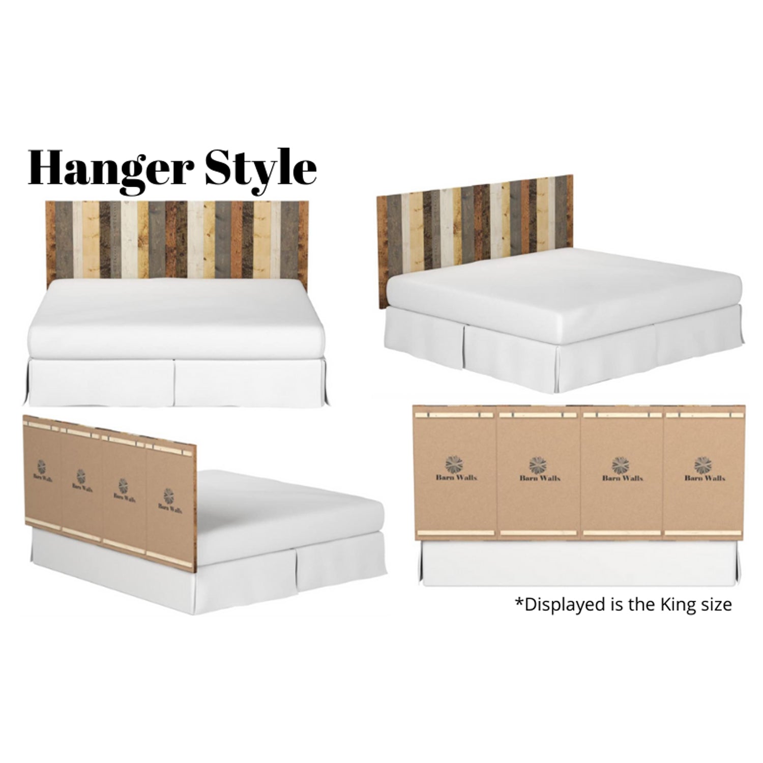 Barn Walls Floating Hanger Handcrafted 4 Panel Wall Headboard, King (Open Box)