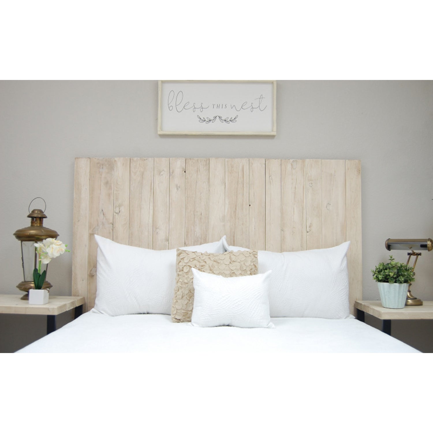 Barn Walls Floating Hanger Handmade 4 Panel Wall Headboard, King (Used)