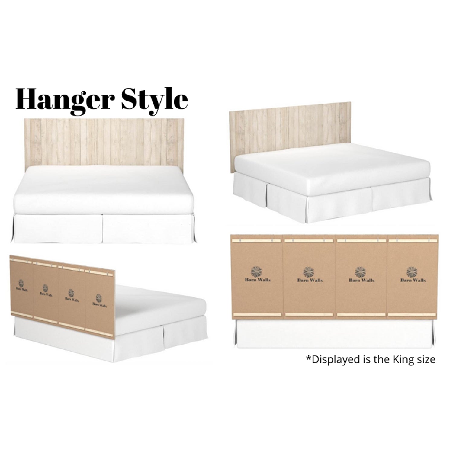 Barn Walls Floating Hanger Handmade 4 Panel Wall Headboard, King (Used)