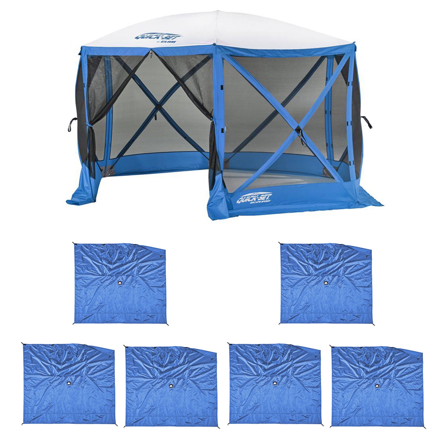Clam Quick Set Escape Sport Tailgating Shelter Tent + Wind & Sun Panels (6 pack) - VMInnovations
