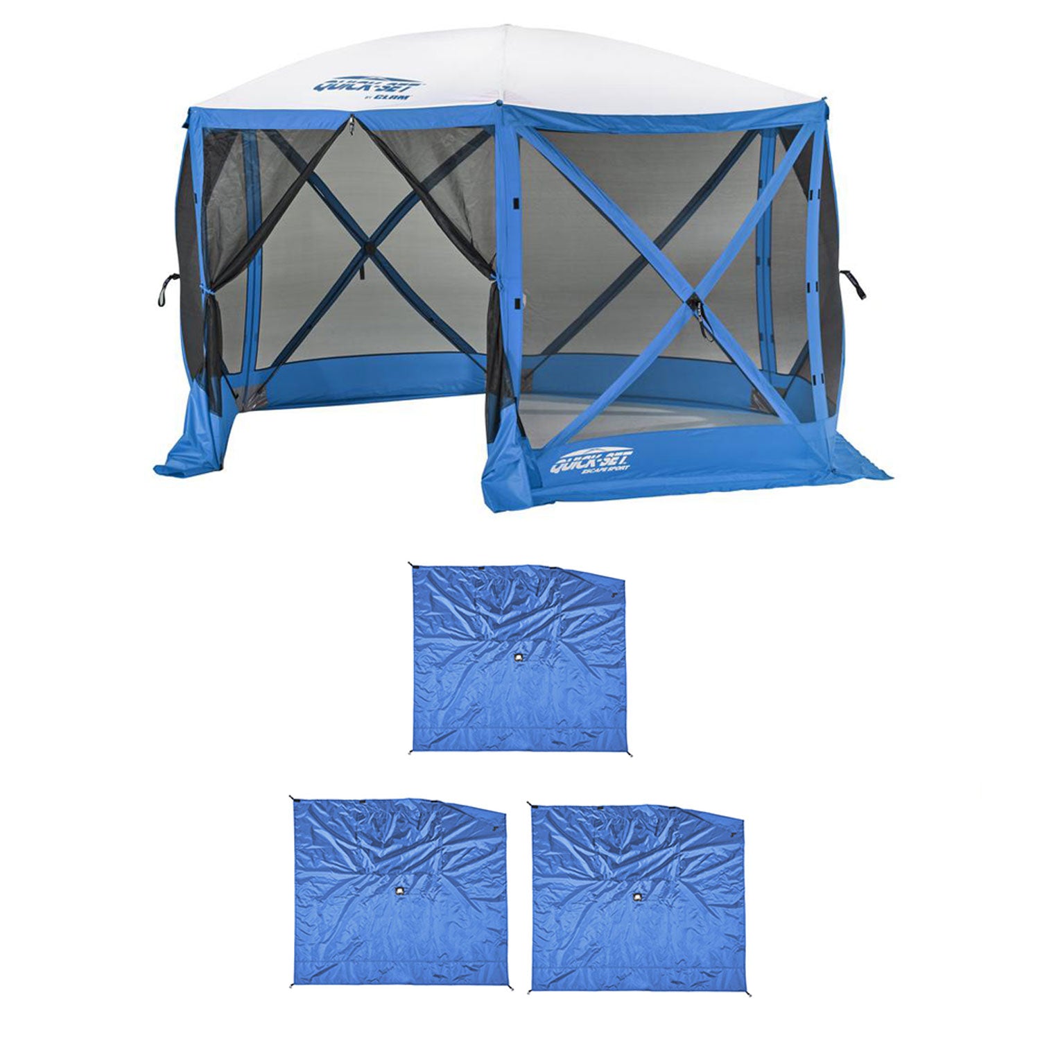 Clam Quick Set Escape Sport Tailgating Shelter Tent + Wind & Sun Panels (3 pack) - VMInnovations