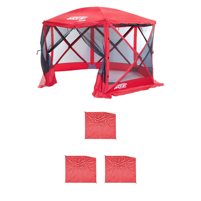 CLAM Quick-Set Escape Sport Canopy Shelter + 3 Pack of Wind and Sun Panels, Red