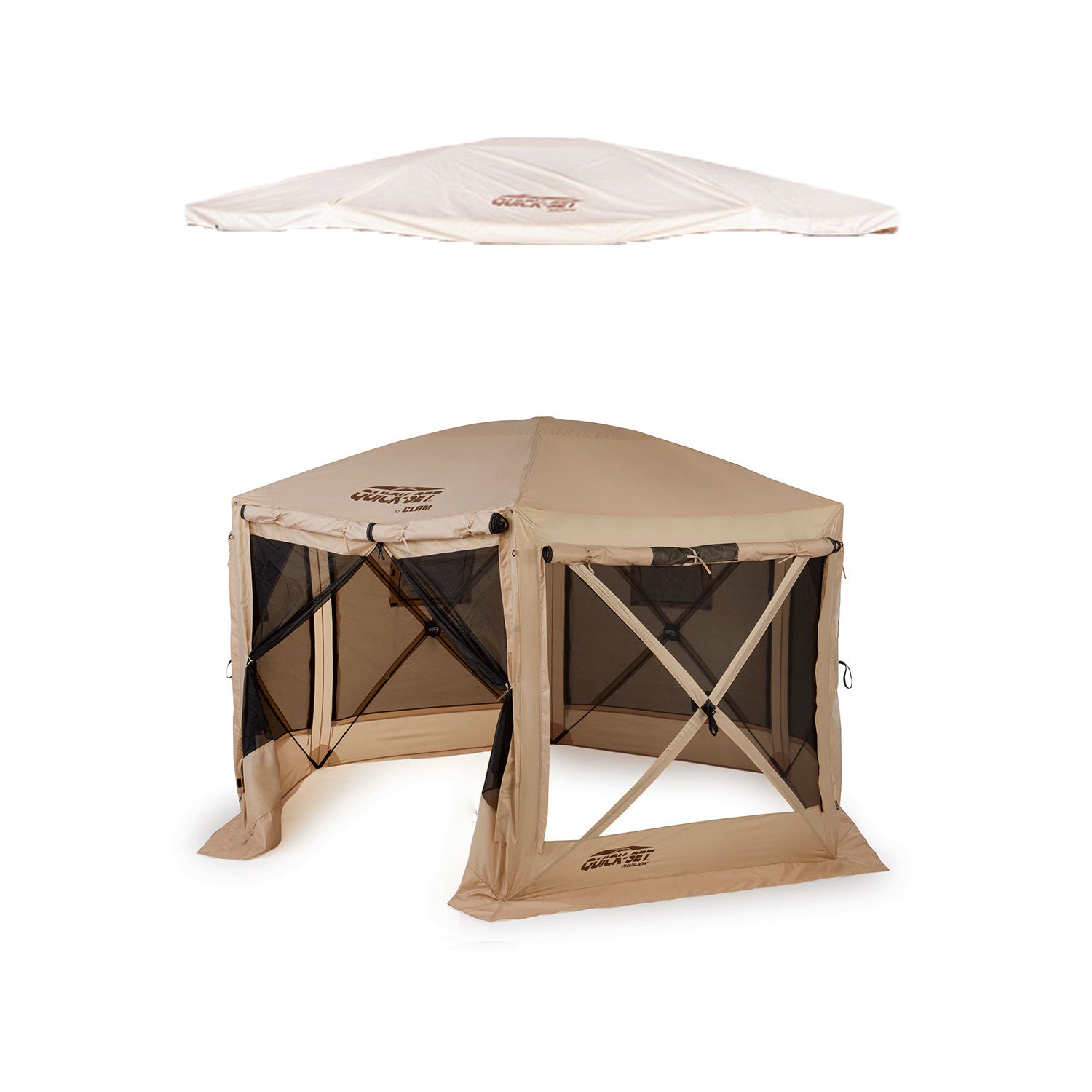 Clam Quick Set Pavilion Portable Canopy, Tan + Rain Fly Tarp Attachment