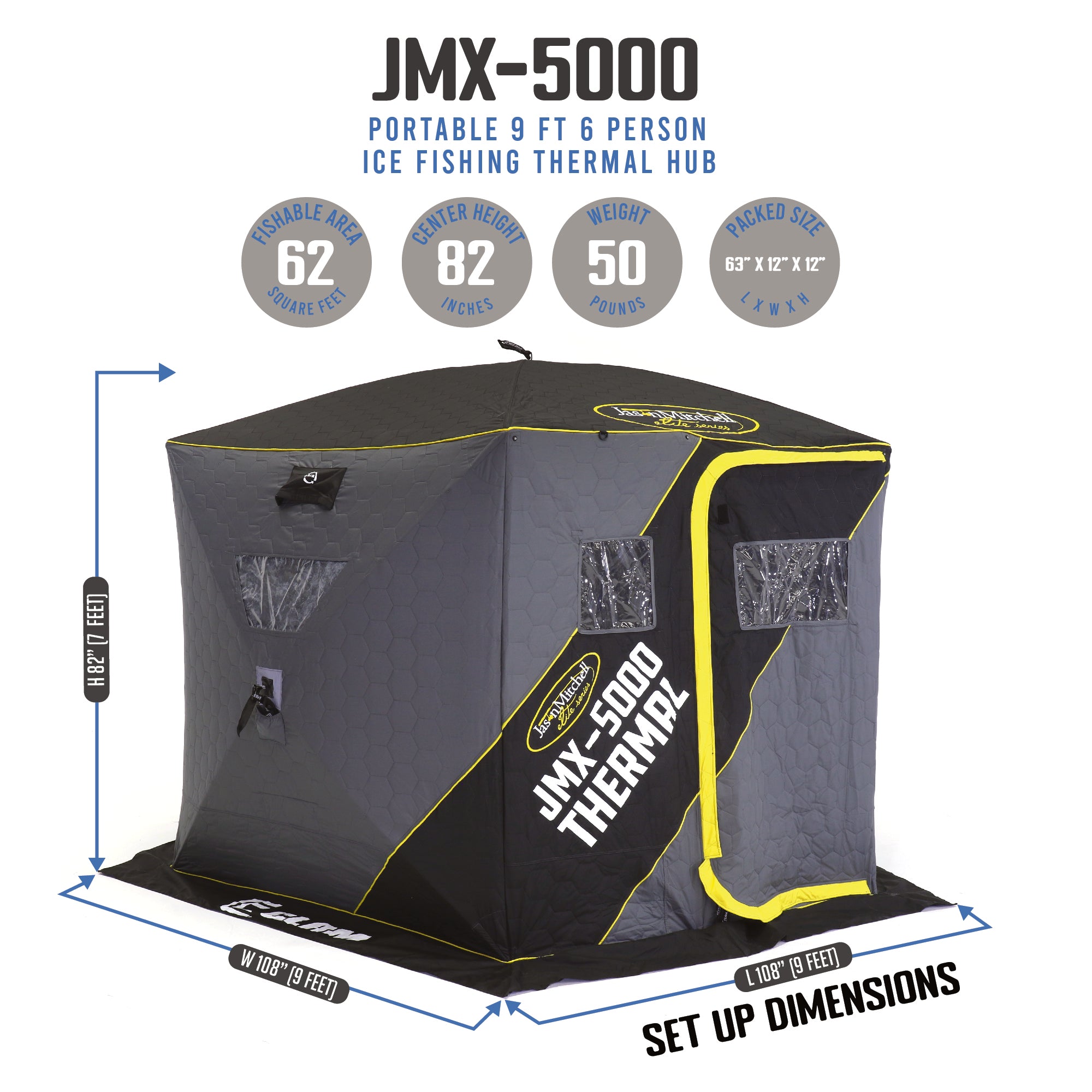 CLAM Portable 9 Ft 6 Person Ice Fishing Thermal Hub Shelter (Open Box) - VMInnovations