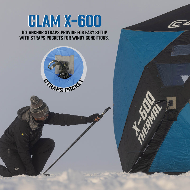 CLAM X-600 Portable 11.5 Ft 6 Person Pop Up Ice Fishing Thermal Hub Shelter Tent