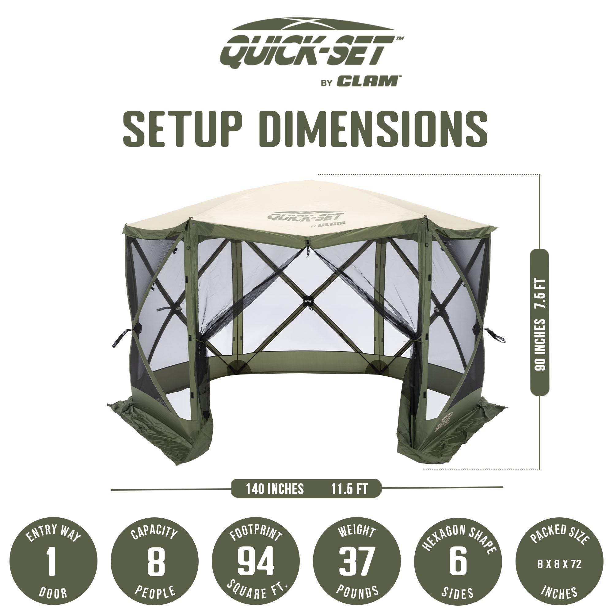 CLAM Quick-Set Escape 11.5 x 11.5 Ft Portable Canopy, Green/Tan (For Parts) - VMInnovations