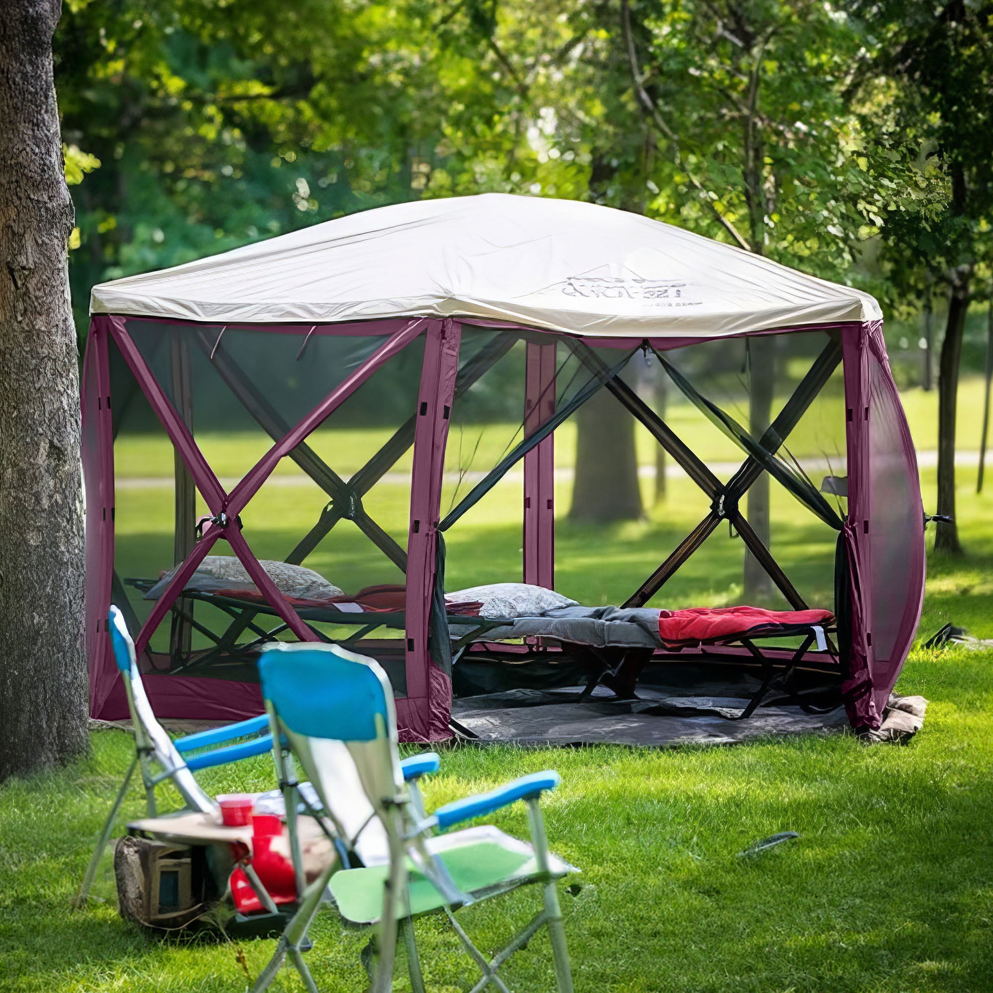 CLAM Quick-Set 11.5 x 11.5 Foot Portable Outdoor Canopy Shelter, Plum (Open Box) - VMInnovations