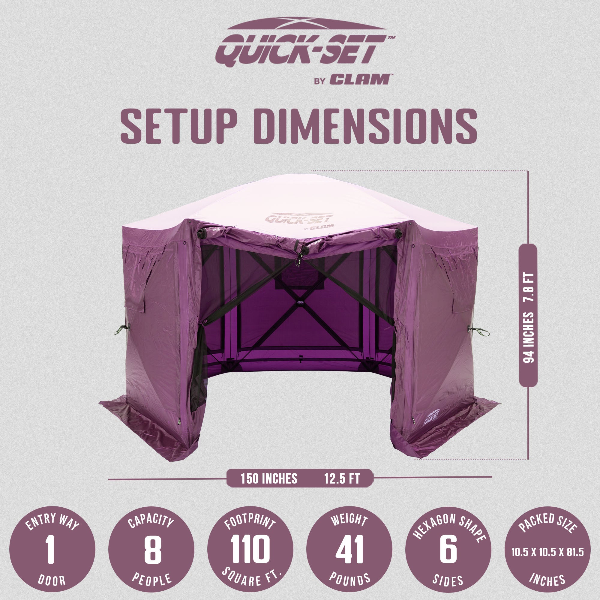 CLAM Quick-Set Pavilion 12.5 x 12.5 Ft Portable Outdoor Canopy Shelter, Plum - VMInnovations