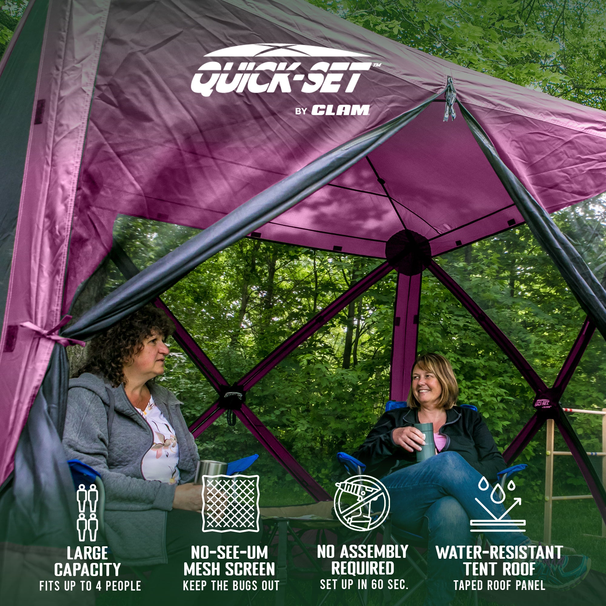 CLAM Quick Set Traveler 4 Sided Canopy+ CLAM Quick Set Screen, Plum (3 Pack) - VMInnovations