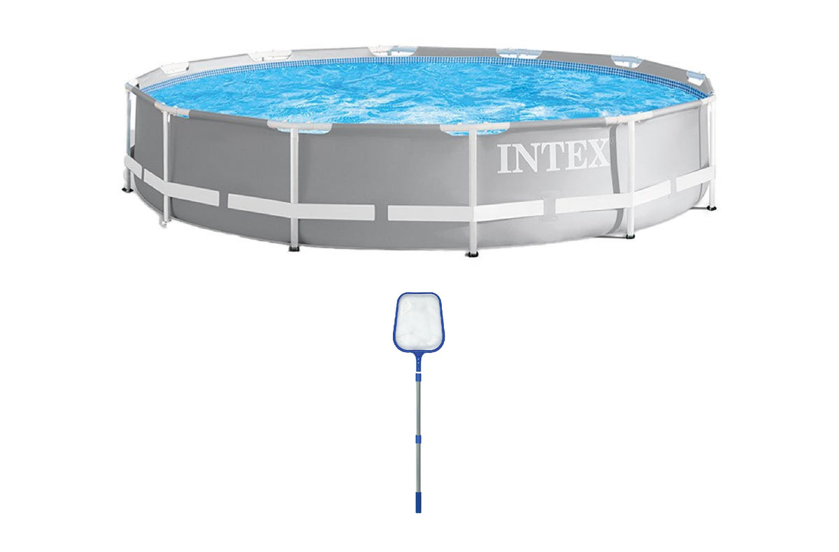 Intex 12' x 12' x 30" Above Ground Swimming Pool & 4' Telescopic Leaf Skimmer