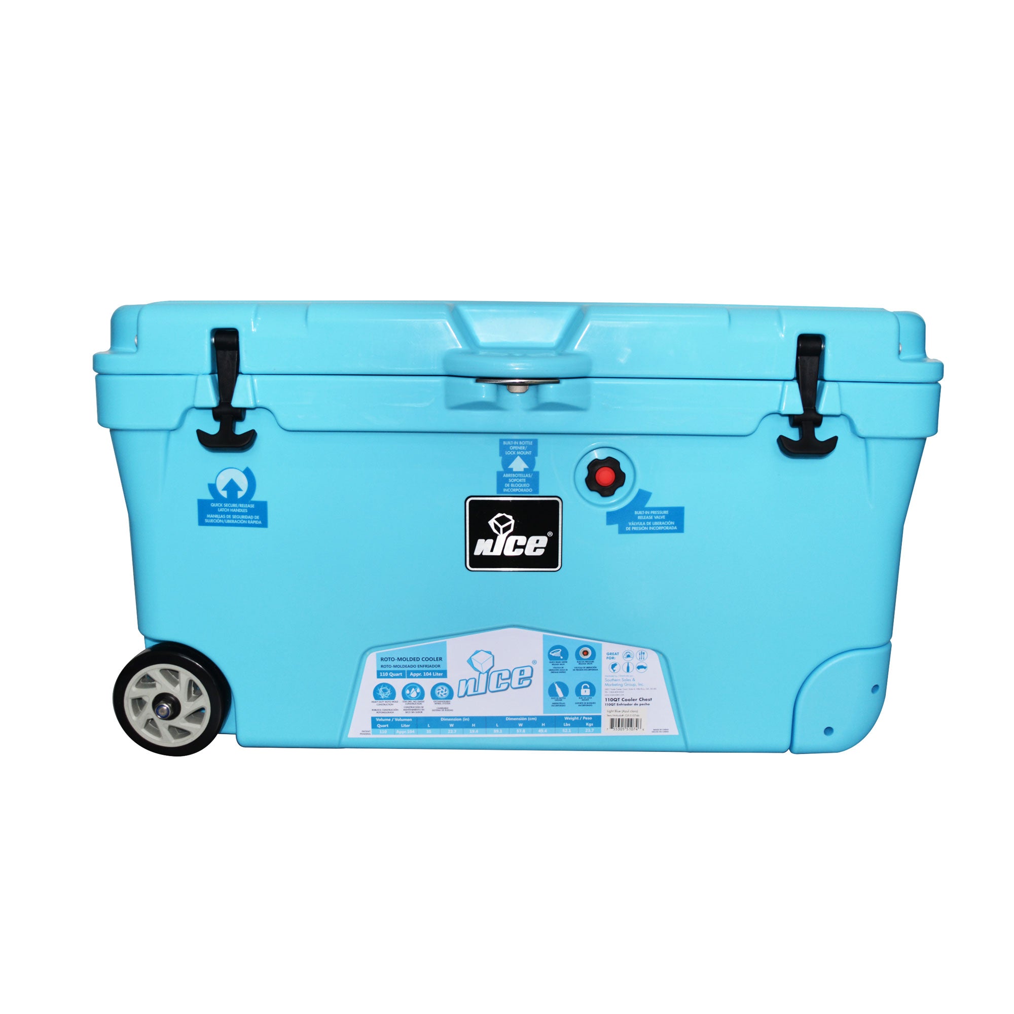 nICE G3 CLF-510746 110 Quart Roto Molded Wheeled Insulated Cooler, Light Blue