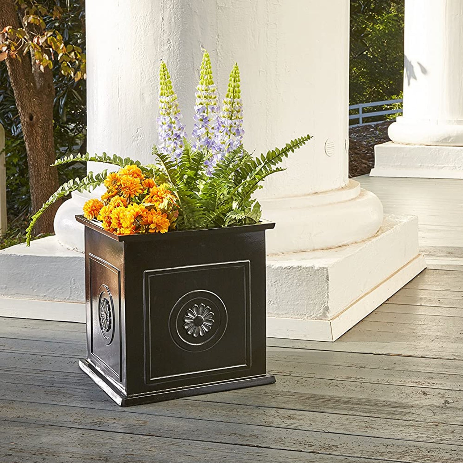 Southern Patio Colony 16 Inch Square Resin Outdoor Planter Urn, Black (Open Box)