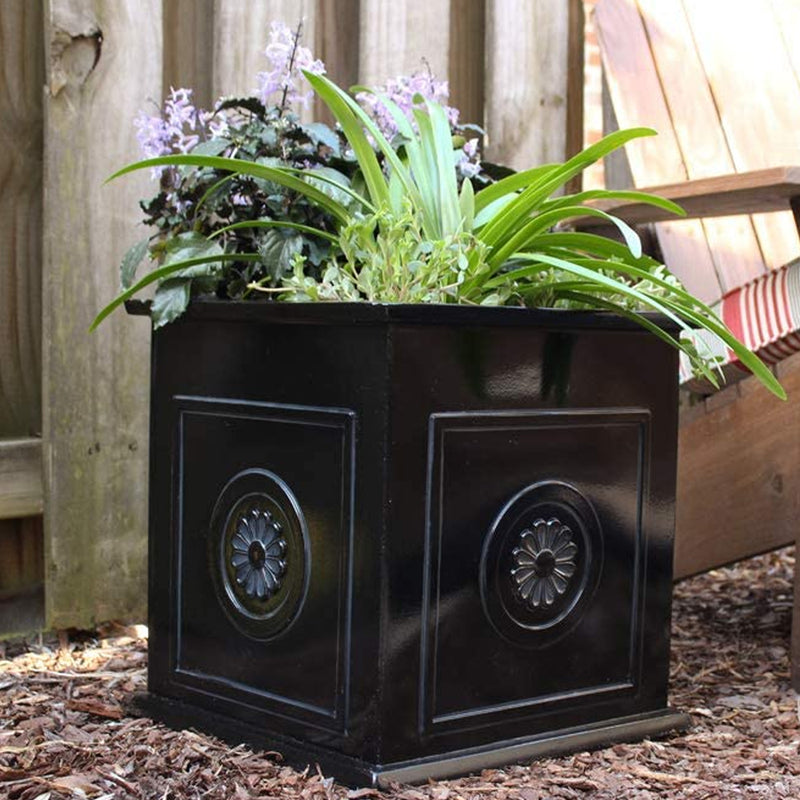 Southern Patio CMX-042426 Colony 16 Inch Square Resin Planter Urn, Black (2 Set)