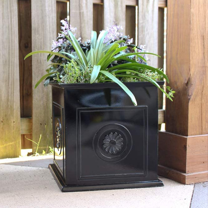 Southern Patio CMX-042426 Colony 16 Inch Square Resin Planter Urn, Black (2 Set)