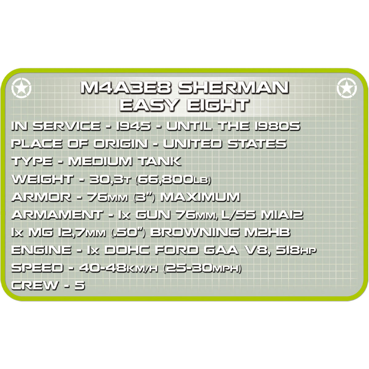 COBI Historical Collection M4A3E8 Sherman Easy Eight Building Blocks, Set #2533