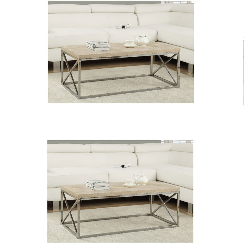 Monarch Natural Wood-Look Finish Chrome Metal Contemporary Coffee Table (2 Pack)