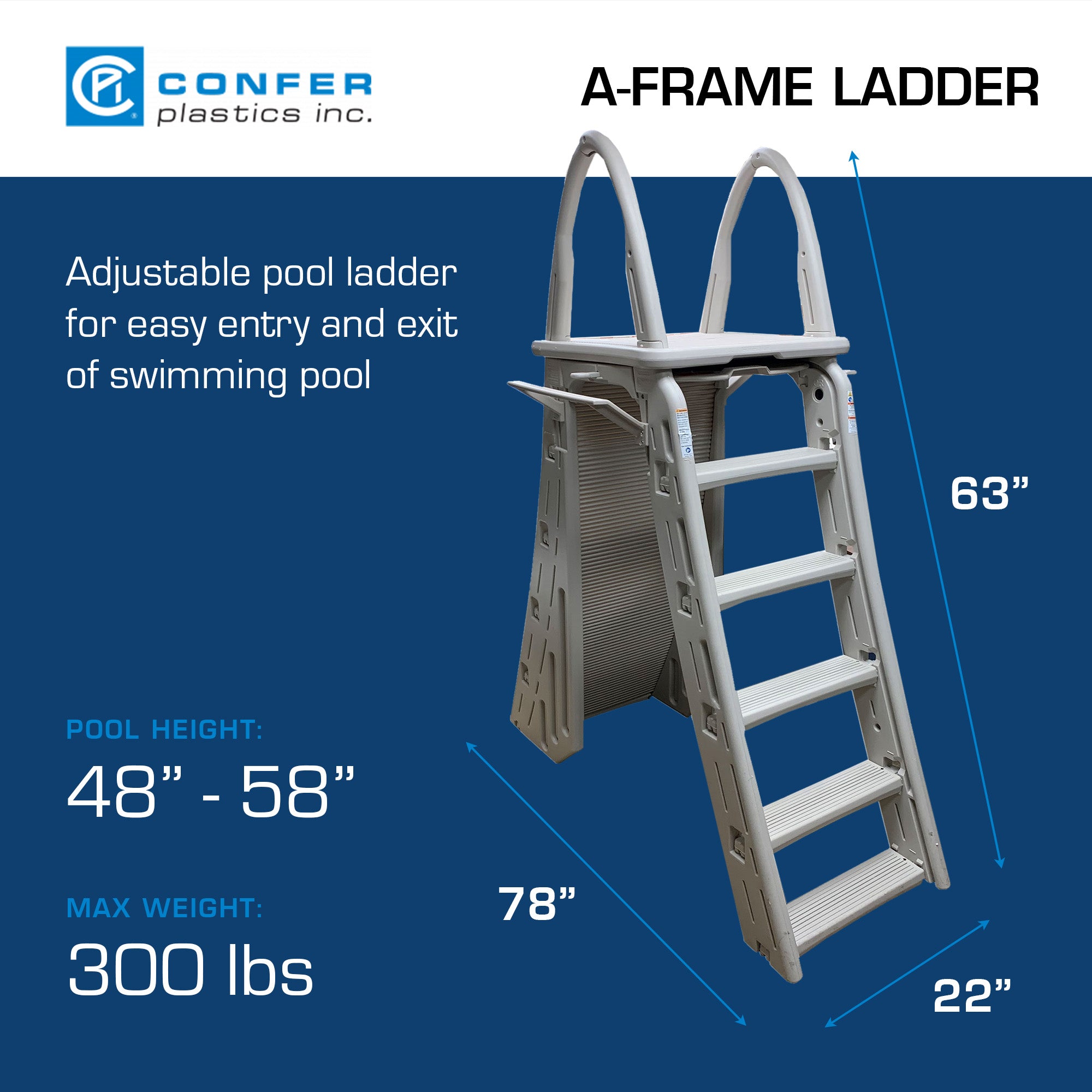 Confer Plastics Roll-Guard Adjustable A-Frame Pool Ladder, Warm Gray (Used) - VMInnovations
